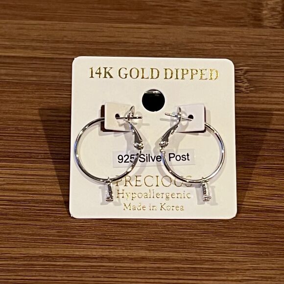 Earrings Silver Huggie Hoop / Crystal Charms Fashion Drop Dangle Earrings Baddie - Picture 5 of 11